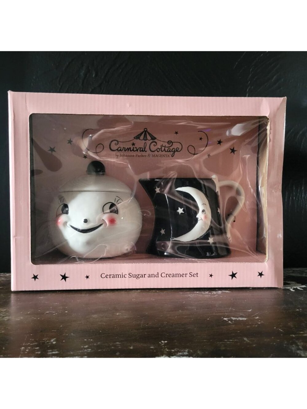 Johanna Parker Carnival Cottage Smiling Luna Moon Ceramic Sugar and Creamer Set